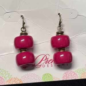 Premier Designs Fuchsia Double Bead Earrings 1.5 inch